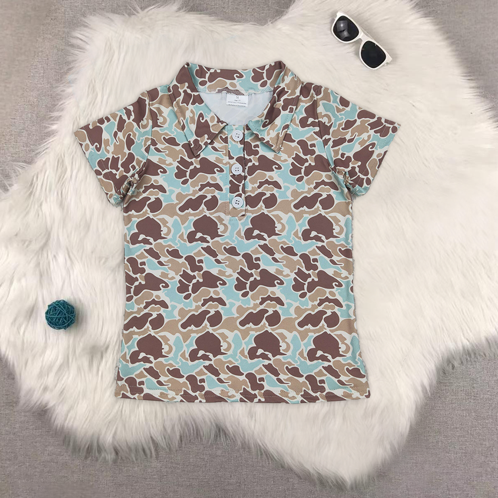 RTS NO MOQ Sibling baby boys clothes camouflage short-sleeved tops