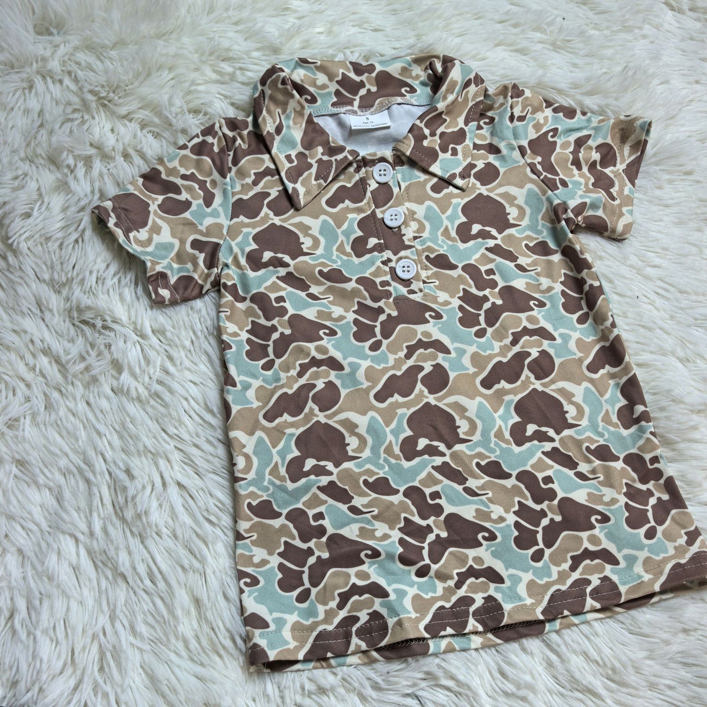 RTS NO MOQ Sibling Baby Boys Summer Camo Short Sleeve Button Polo Tops