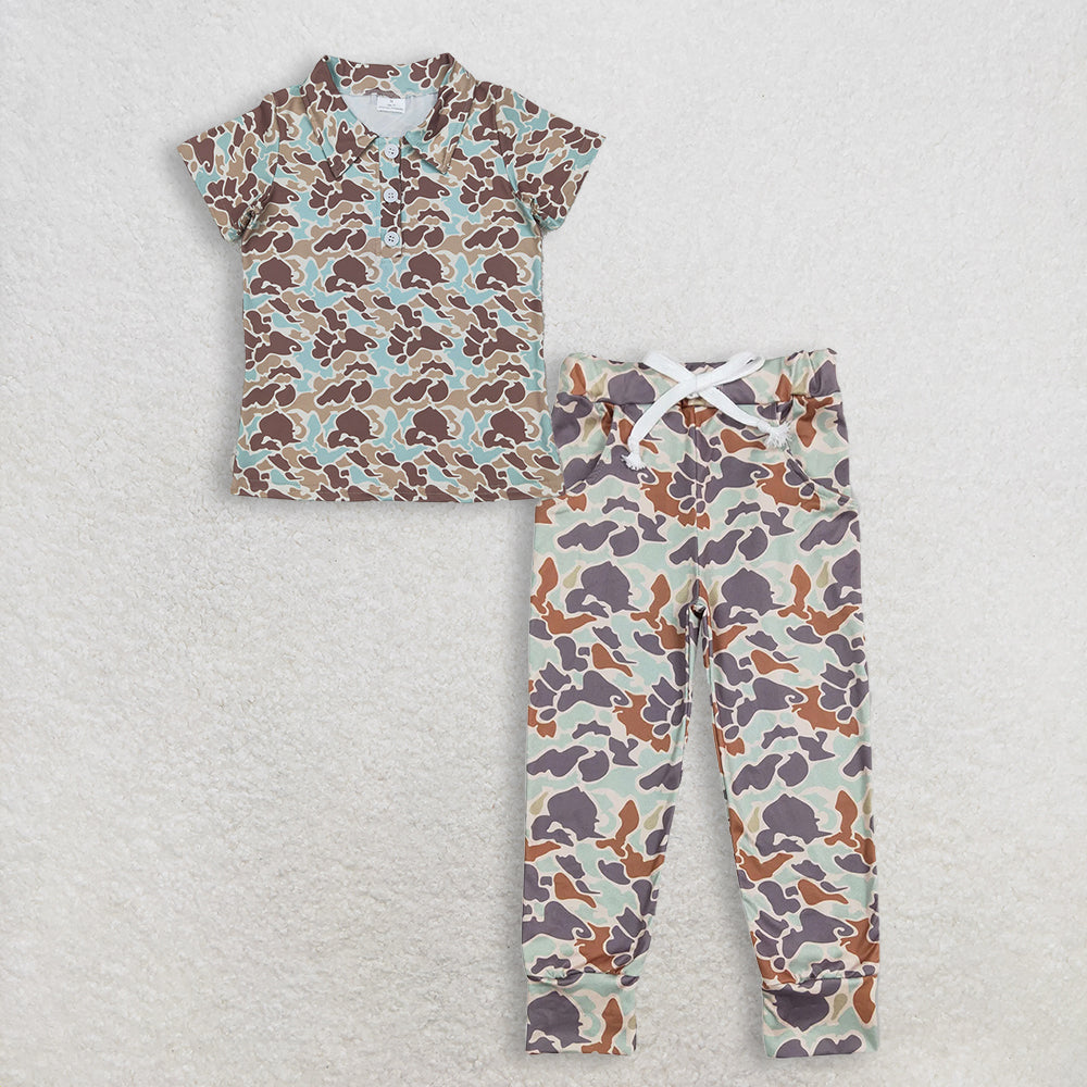 RTS NO MOQ Sibling baby boy clothes camouflage short sleeved Pants set and top and pants