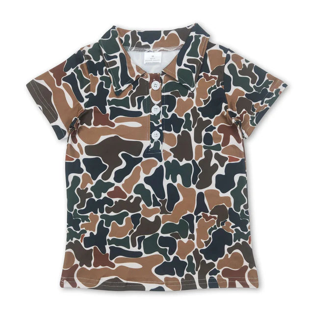 RTS NO MOQ Sibling milk silk Baby Boys Short Sleeve Hunting Camo Button Polo Shirts Top
