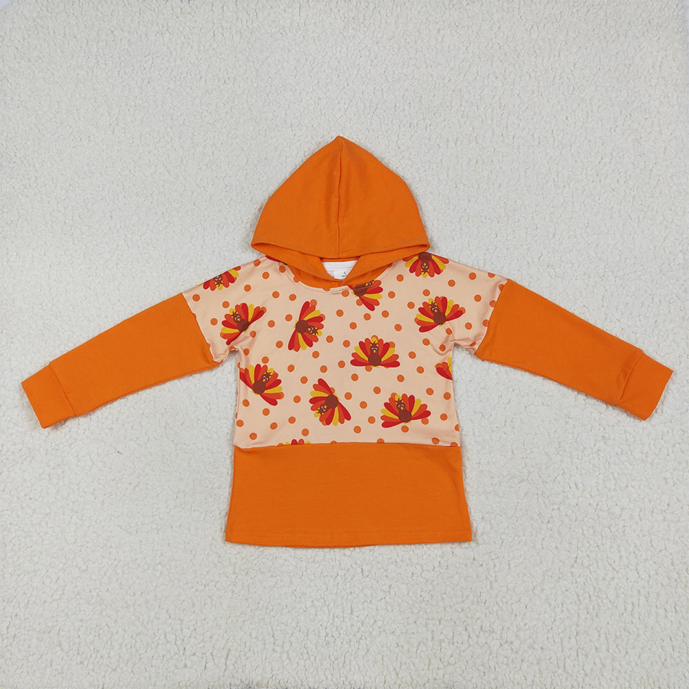 RTS NO MOQ Sibling baby boy clothes turkey pattern orange hooded long sleeve tops