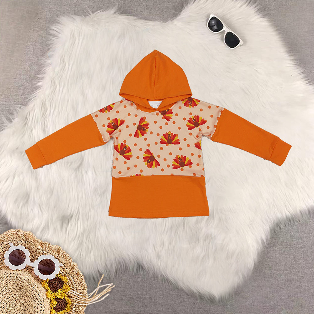 RTS NO MOQ Sibling baby boy clothes Embroidered turkey pattern orange and white stripes long sleeve top