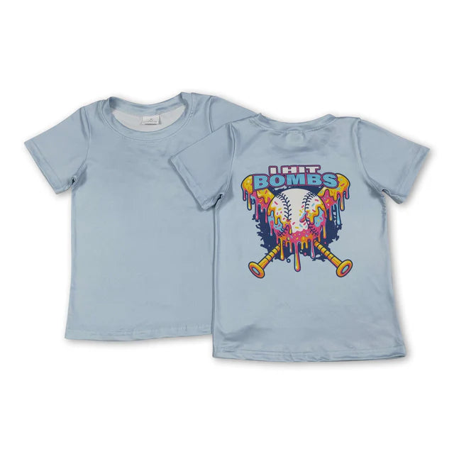 RTS NO MOQ Sibling Baby Boys Light Blue Short Sleeve Print Team T-shirts Top