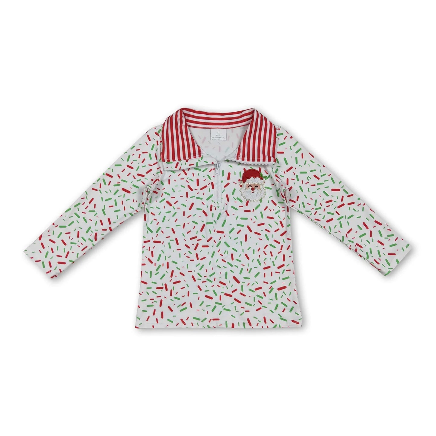 RTS NO MOQ Sibling milk silk Baby Boys Embroidery Santa Red Green Sprinkles Print Zipper Front Pullovers