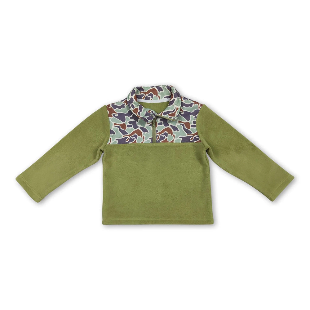 RTS NO MOQ Sibling Fleece Baby Boys Camo Zipper Pullover Tops Fall Winter Warm Long Sleeve Shirts