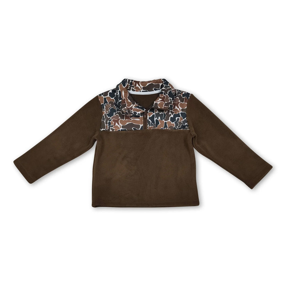 RTS NO MOQ Sibling Fleece Baby Boys Camo Zipper Pullover Tops Fall Winter Warm Long Sleeve Shirts