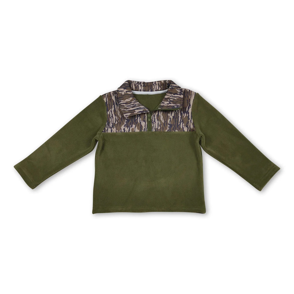 RTS NO MOQ Sibling Fleece Baby Boys Camo Zipper Pullover Tops Fall Winter Warm Long Sleeve Shirts