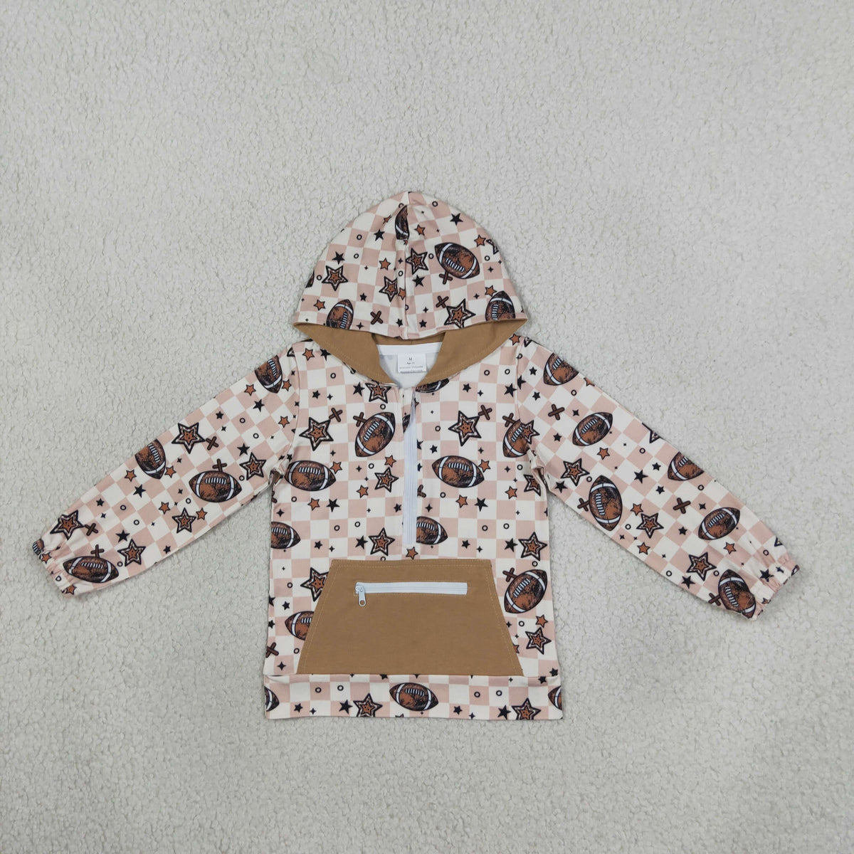 NEW RTS NO MOQ milk silk BT1318 Baby Boys Long Sleeves Football Stars Print Pocket Zipper Team Hoodies Top