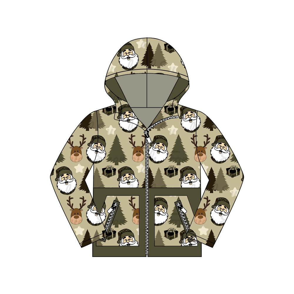 (Preorder new) No moq BT1328 Baby Boys Christmas Santa Deer Zipper Pockets Boys Hoodie Casual Jacket Top