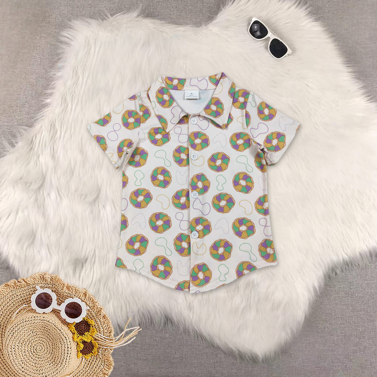 RTS NO MOQ Sibling baby girl boy clothes mardi gras nceklace short sleeve top and dresses and skirts sets and skirts and adult top and adult skirts