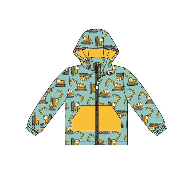 (Preorder new) No moq BT1378 Baby Boys Excavators Pocket Zipper Hoodies Jackets Top