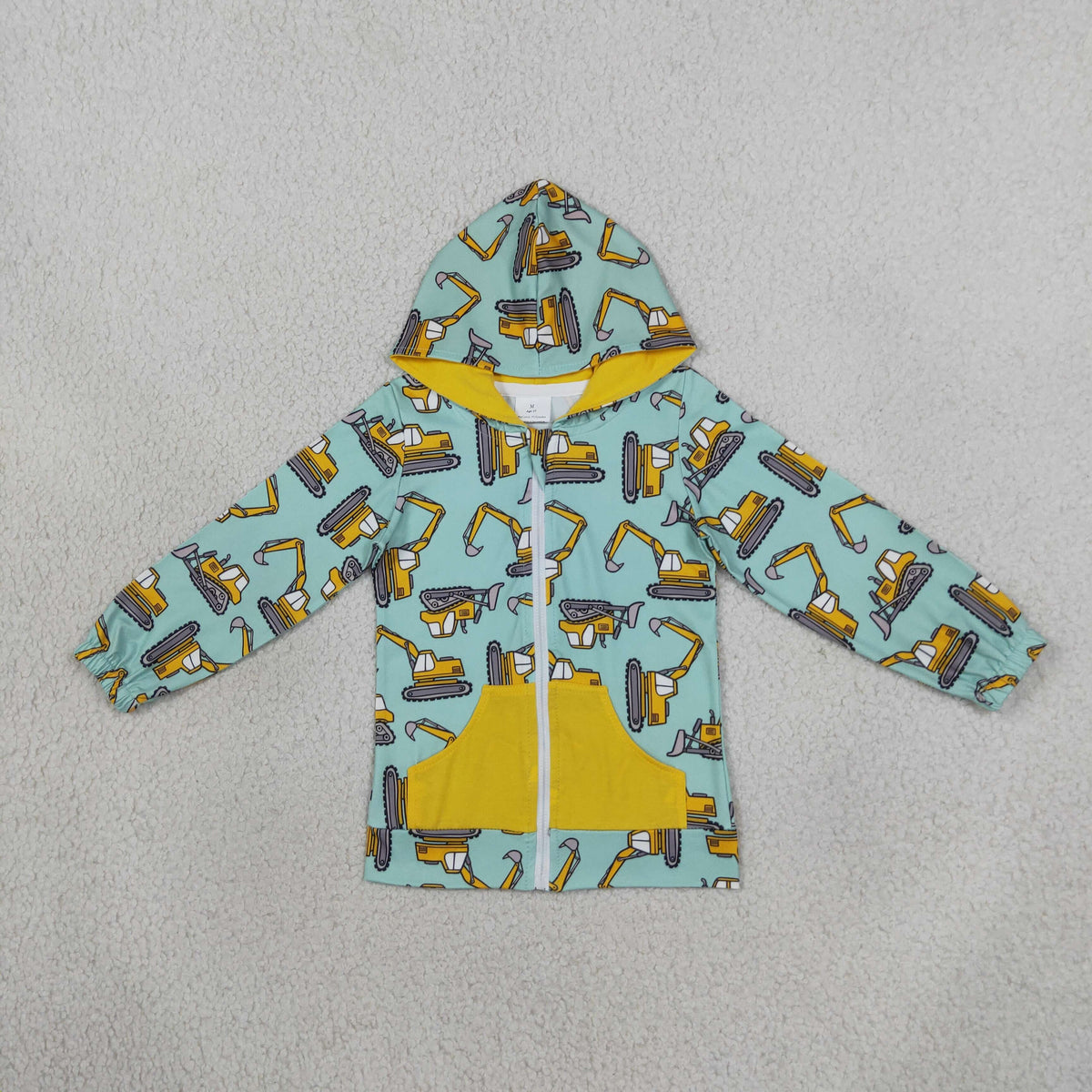 NEW RTS NO MOQ milk silk BT1378 Baby Boys Excavators Pocket Zipper Casual Hoodies Jackets Top
