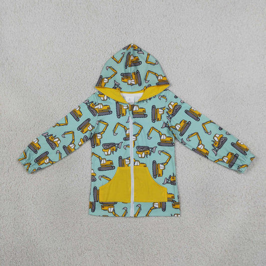 NEW RTS NO MOQ milk silk BT1378 Baby Boys Excavators Pocket Zipper Casual Hoodies Jackets Top