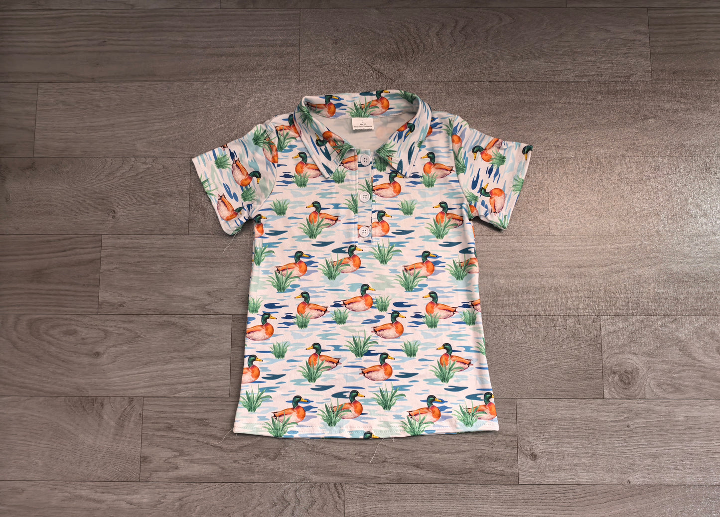 (Sample) No moq milk silk BT1381 Baby Boys Short Sleeve Ducks Hunting Button Polo Shirts Top
