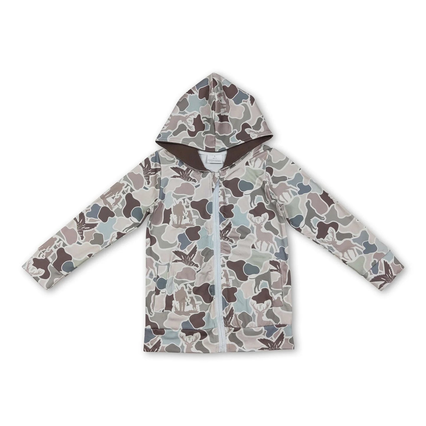RTS NO MOQ milk silk Sibling Adult To Match Kids Dogs Deer Ducks Camo Print Pockets Zipper Hunting Hoodie Jackets Top Casual Top