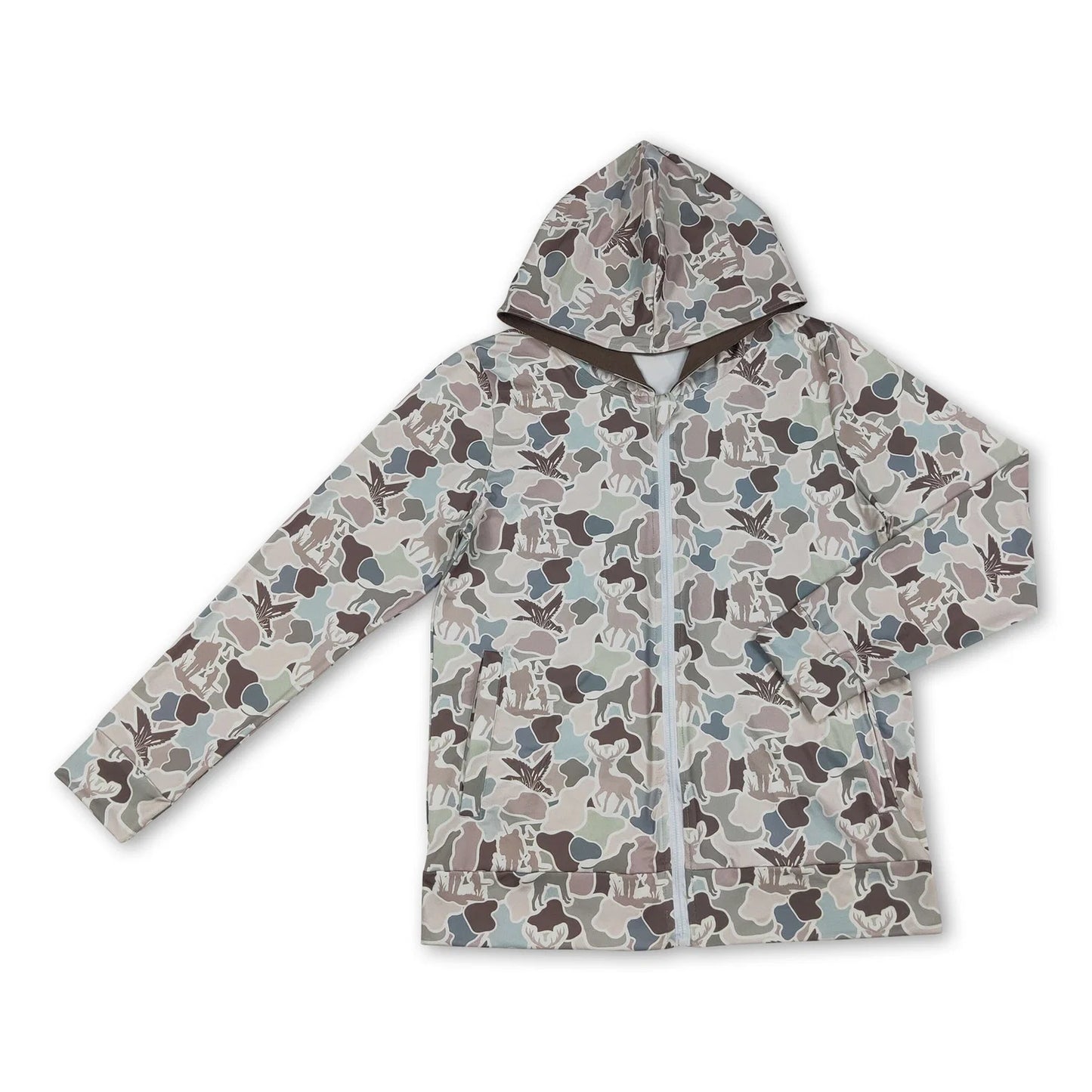 RTS NO MOQ milk silk Sibling Adult To Match Kids Dogs Deer Ducks Camo Print Pockets Zipper Hunting Hoodie Jackets Top Casual Top