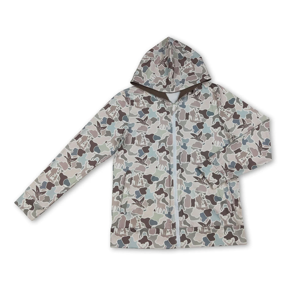 RTS NO MOQ Sibling milk silk Adult To Match Kids Dogs Deer Ducks Camo Pockets Zipper Hoodie Jackets Top