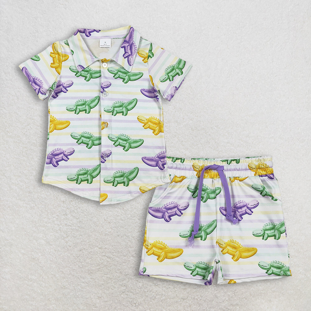 RTS NO MOQ Sibling baby boy clothes mardi gras short-Sleeve shorts sets and Tops and shorts