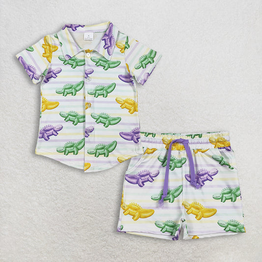 RTS NO MOQ Sibling baby boy clothes mardi gras short-Sleeve shorts sets and Tops and shorts