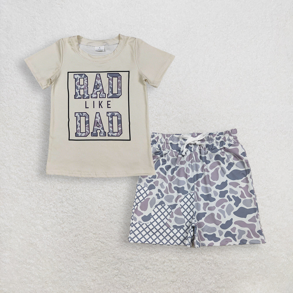 RTS NO MOQ BT1416+SS0647 Baby Boys Short Sleeve Camo T-shirts Top Grey Camo Drip Team Shorts Bottom