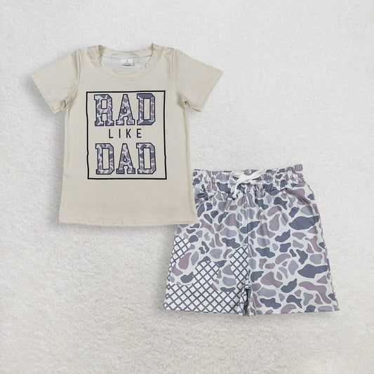 RTS NO MOQ BT1416+SS0647 Baby Boys Short Sleeve Camo T-shirts Top Grey Camo Drip Team Shorts Bottom