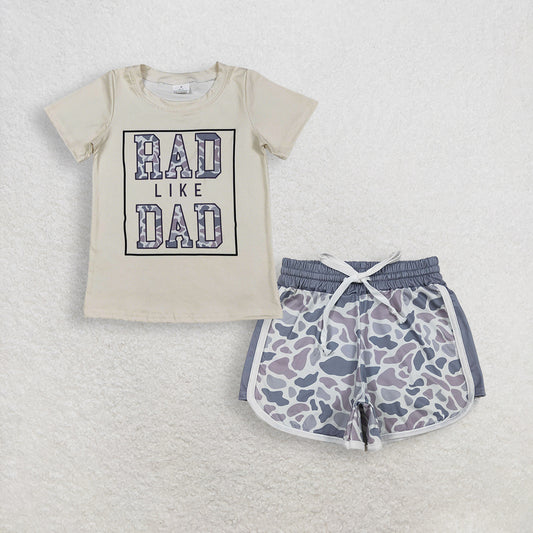RTS NO MOQ BT1416+SS0740 Baby Boys Camouflage Short Sleeve T-shirt Top with Light Grey Camouflage Shorts Bottom Set