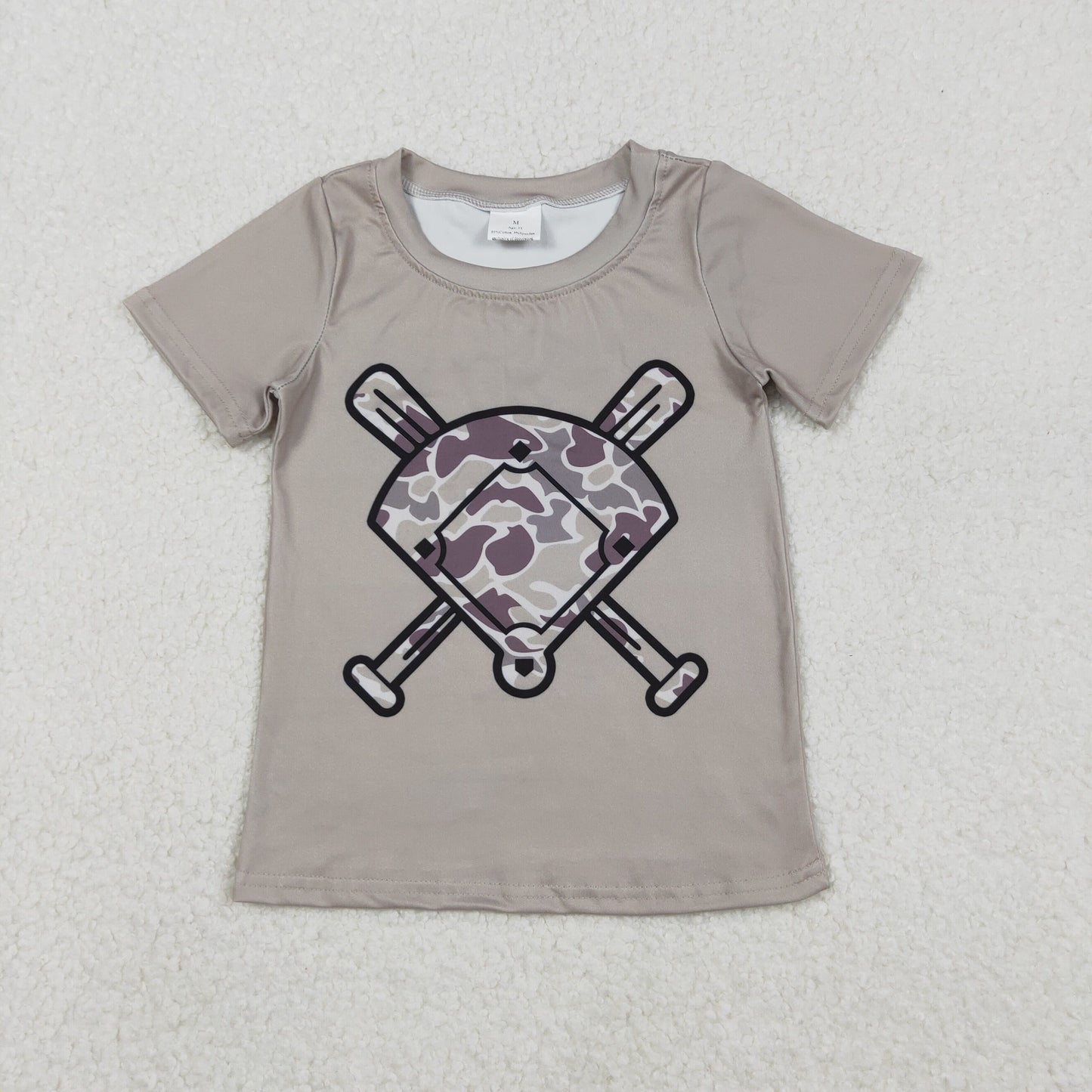 RTS NO MOQ BT1417+SS0738 Baby Boys Grey Camo Baseball Short Sleeve Team T-shirts And Grey Camo Shorts Bottom Set