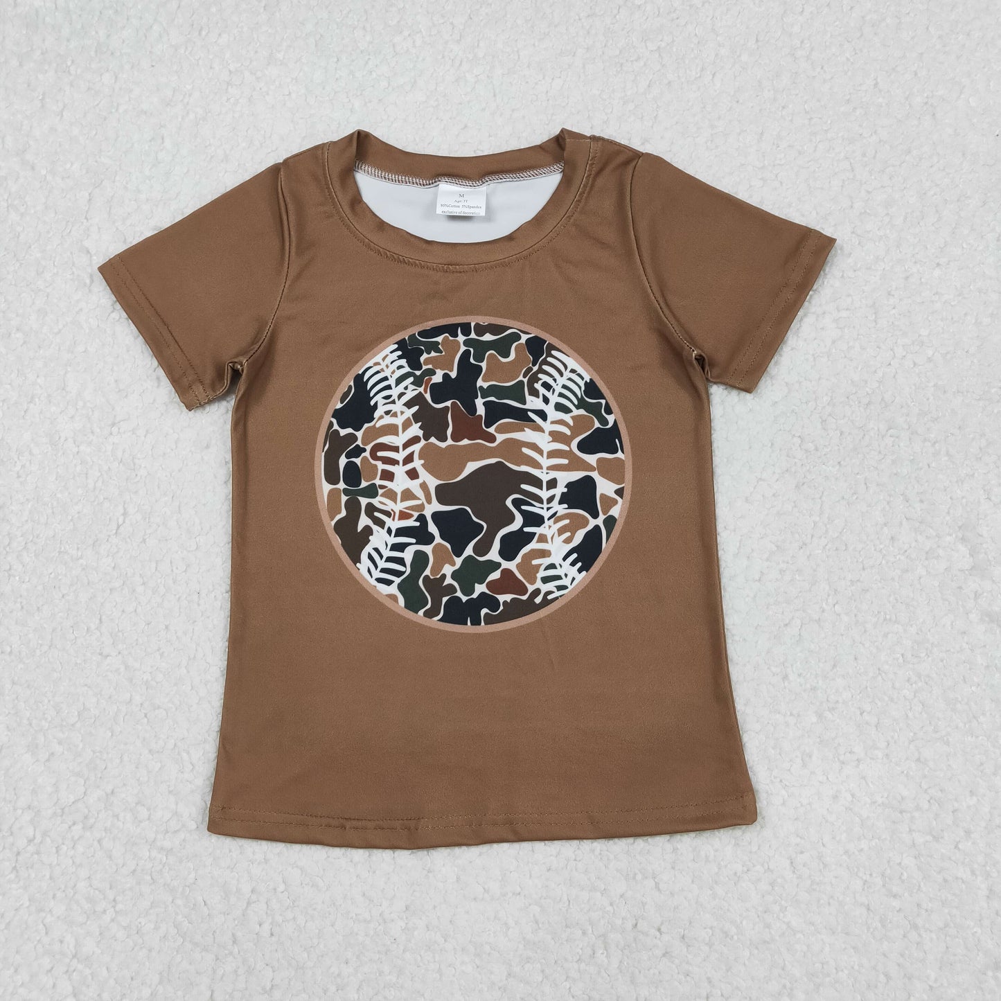 RTS NO MOQ BT1429+P0690 Baby Boys Short Sleeve Brown Camouflage Baseball Team T-Shirt Yoga Active Legging Pants Set