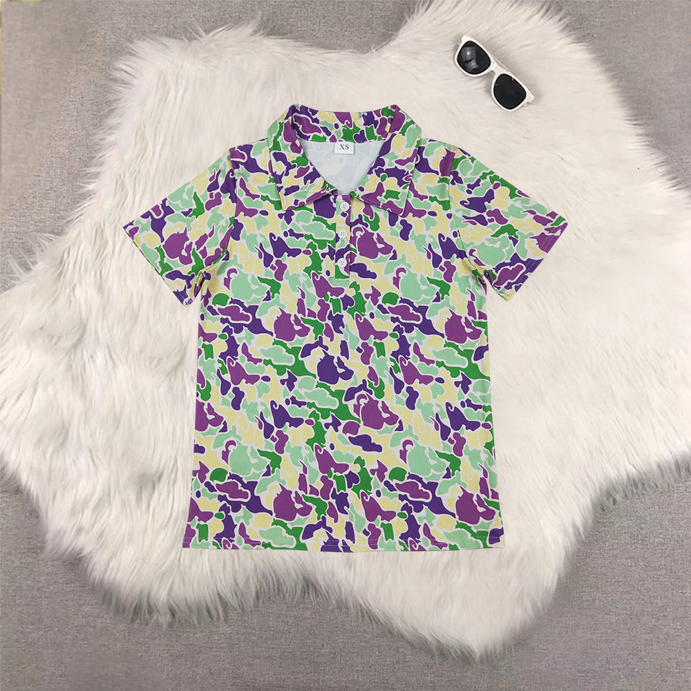 RTS NO MOQ Sibling adult clothes mardi gras nceklace short sleeve tops
