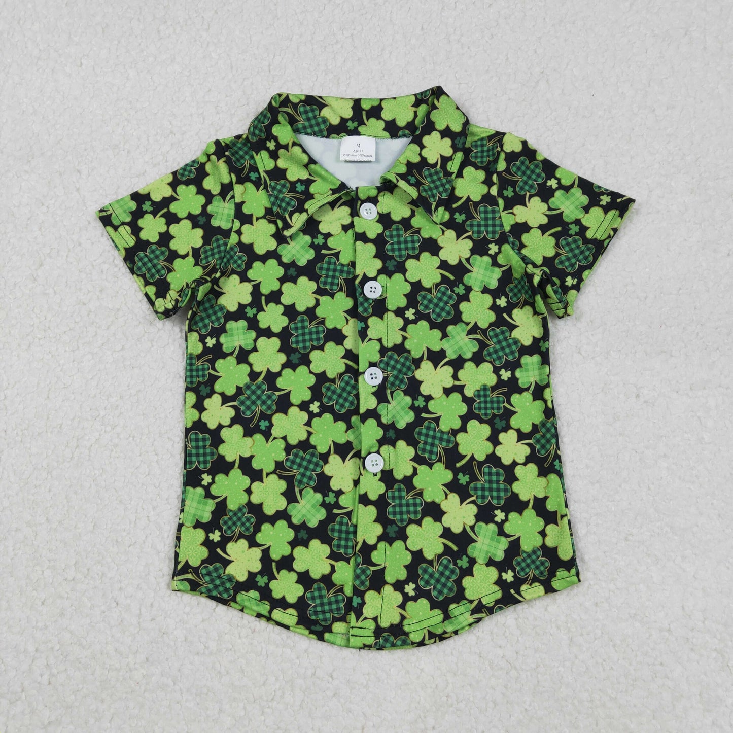 RTS NO MOQ Sibling baby boy clothes St. Patrick's Four Leaf Clover Short Sleeve Tops