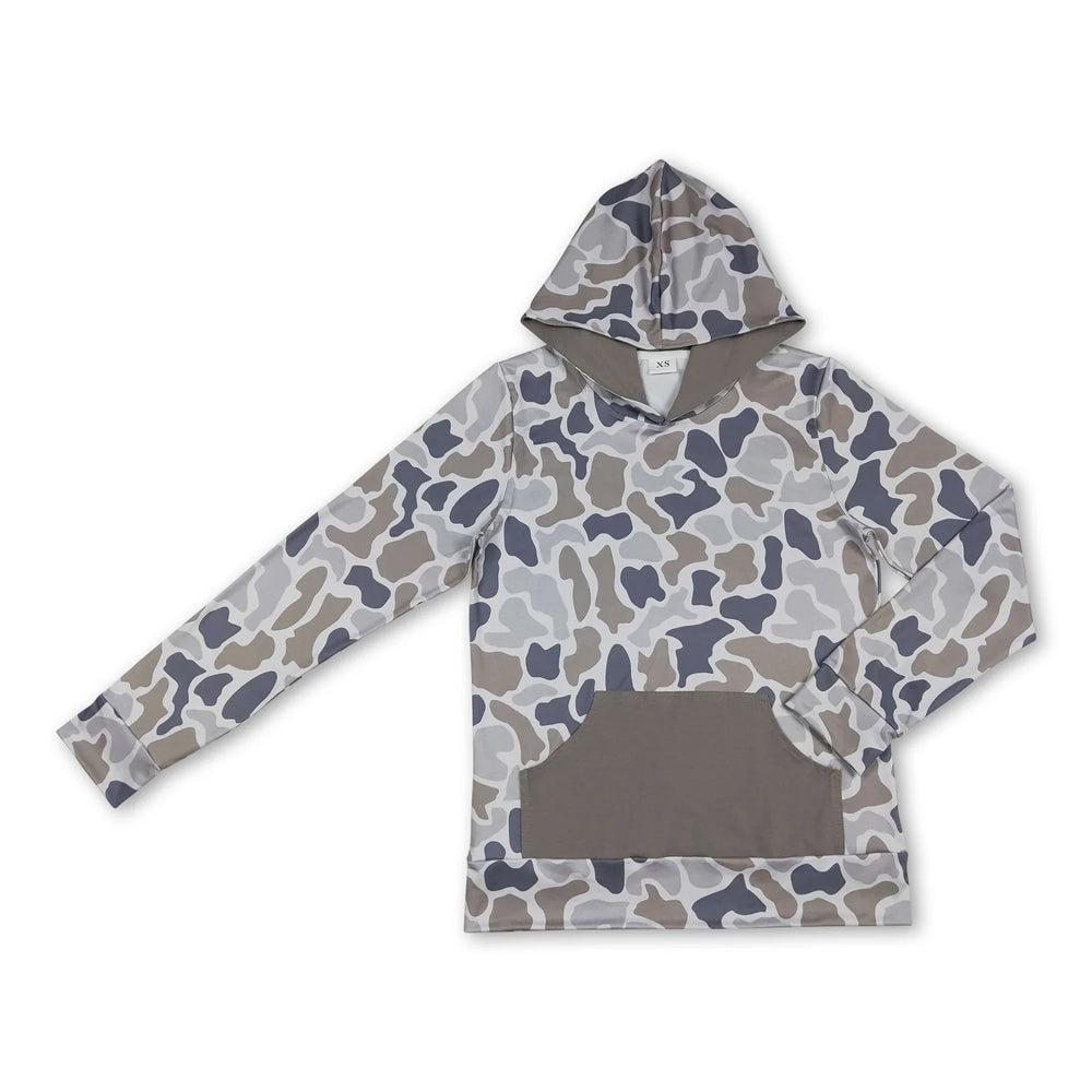 RTS NO MOQ Sibling milk silk Adult Men Duck Camo Pullover Hoodie Front Kangaroo Pocket Long Sleeve Sweatshirt