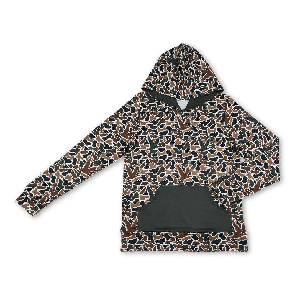 RTS NO MOQ Sibling milk silk Adult Men Duck Camo Pullover Hoodie Front Kangaroo Pocket Long Sleeve Sweatshirt