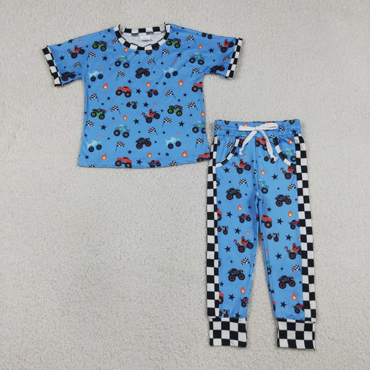 RTS NO MOQ milk silk BT1496+P0950 Baby Boys 4th of July Car And Flag Print Top With Pockets Jogger Pants Set