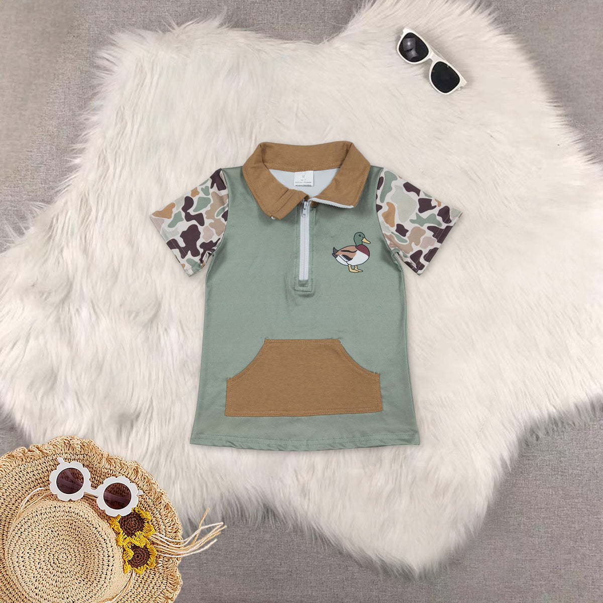 RTS NO MOQ Sibling baby girl clothes duck camouflage Short-Sleeve Tops