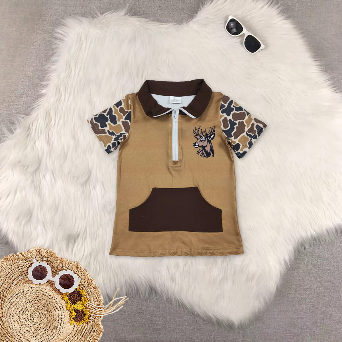 RTS NO MOQ Sibling baby girl clothes duck camouflage Short-Sleeve Tops