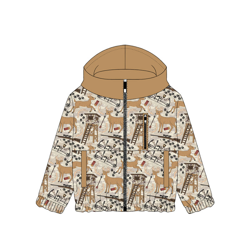 (Preorder new) No moq BT1567 Baby Boys Khaki Deer Hunting Zipper Pockets Boys Hoodie Jacket Top