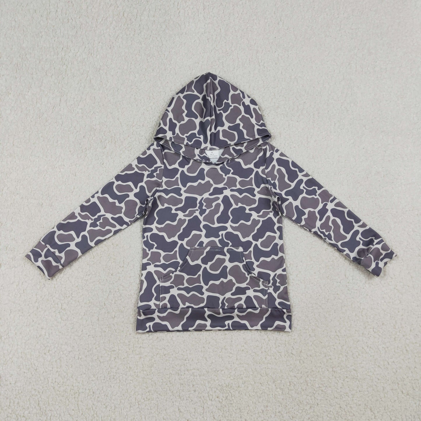 RTS NO MOQ BT1572 Baby Boys Grey Camouflage Hoodie Top with Pockets for Infants