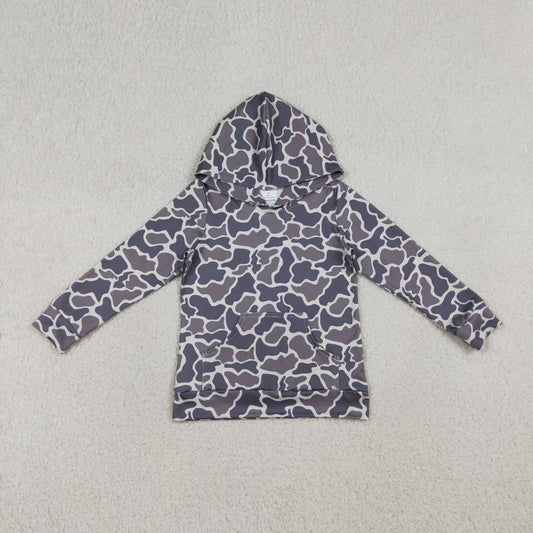 RTS NO MOQ BT1572 Baby Boys Grey Camouflage Hoodie Top with Pockets for Infants