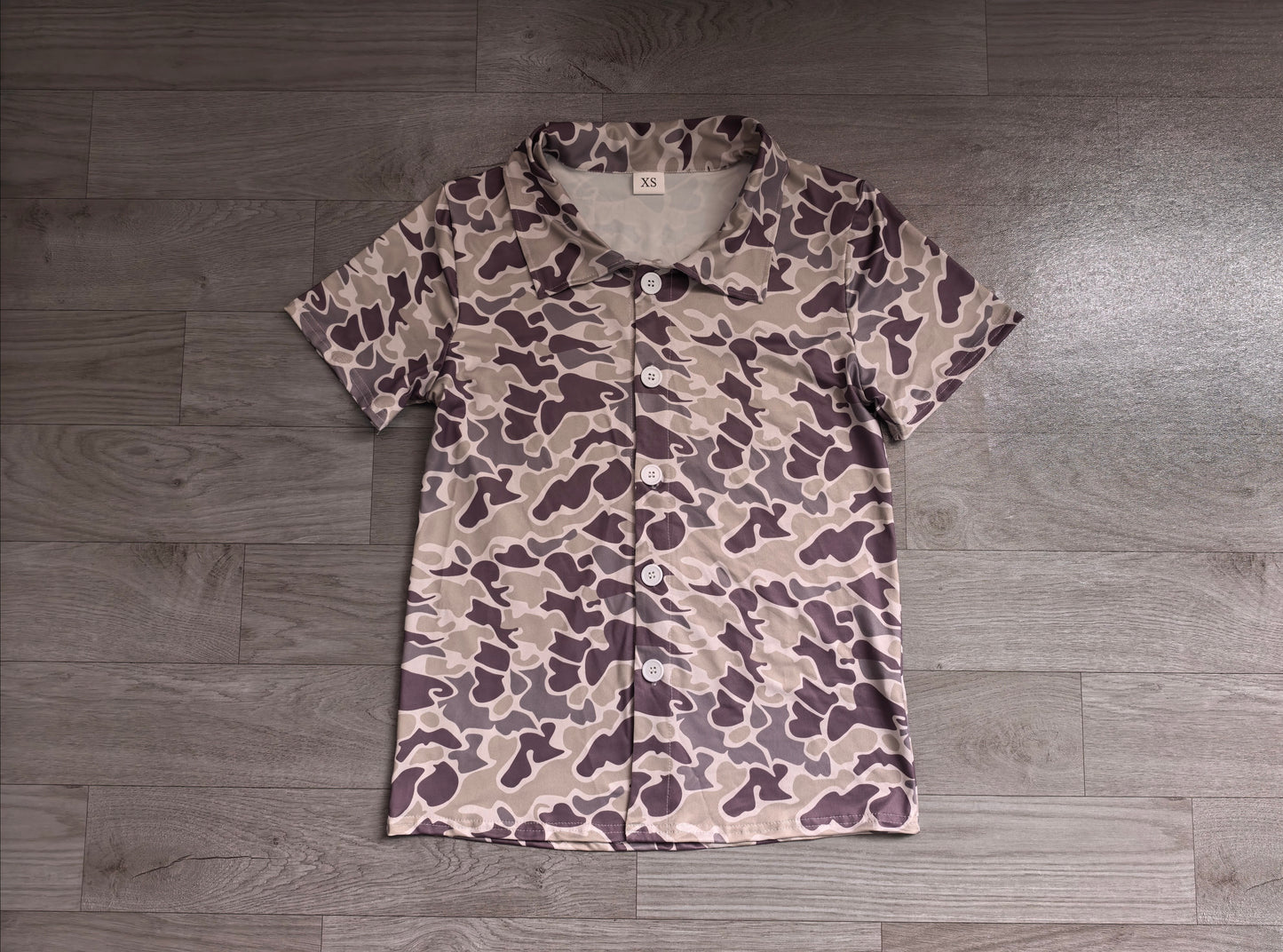 (Sample) No moq BT1607 Adult Men Grey Camo Short Sleeve Button Shirts Summer Daily Wear Top