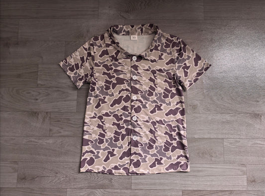 (Sample) No moq BT1607 Adult Men Grey Camo Short Sleeve Button Shirts Summer Daily Wear Top