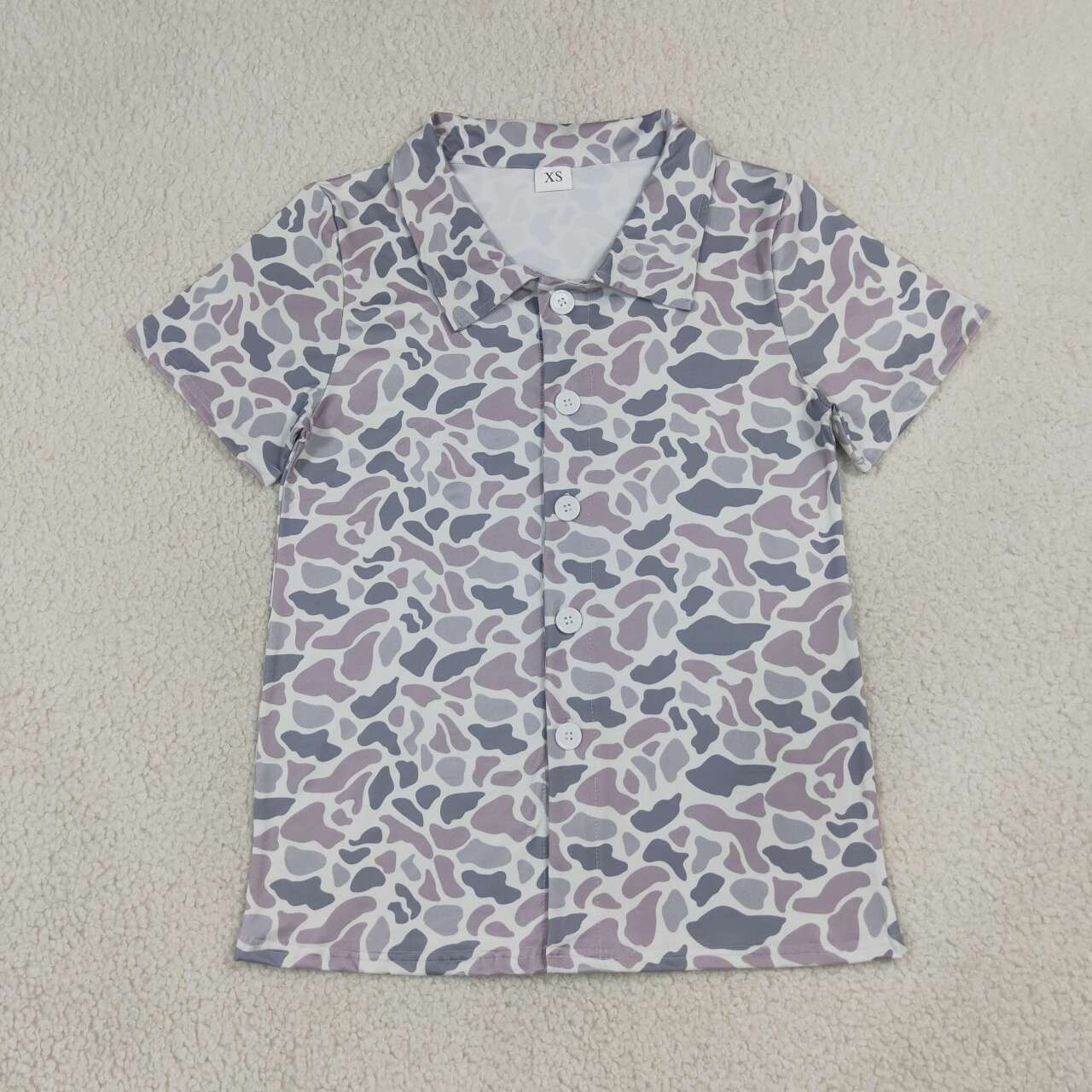 NEW RTS NO MOQ milk silk BT1609 Adult Men Grey Camo Short Sleeve Button Shirts Top