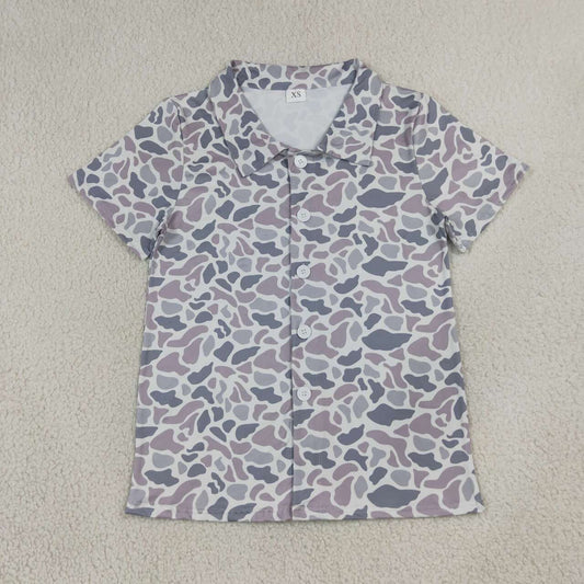 NEW RTS NO MOQ milk silk BT1609 Adult Men Grey Camo Short Sleeve Button Shirts Top