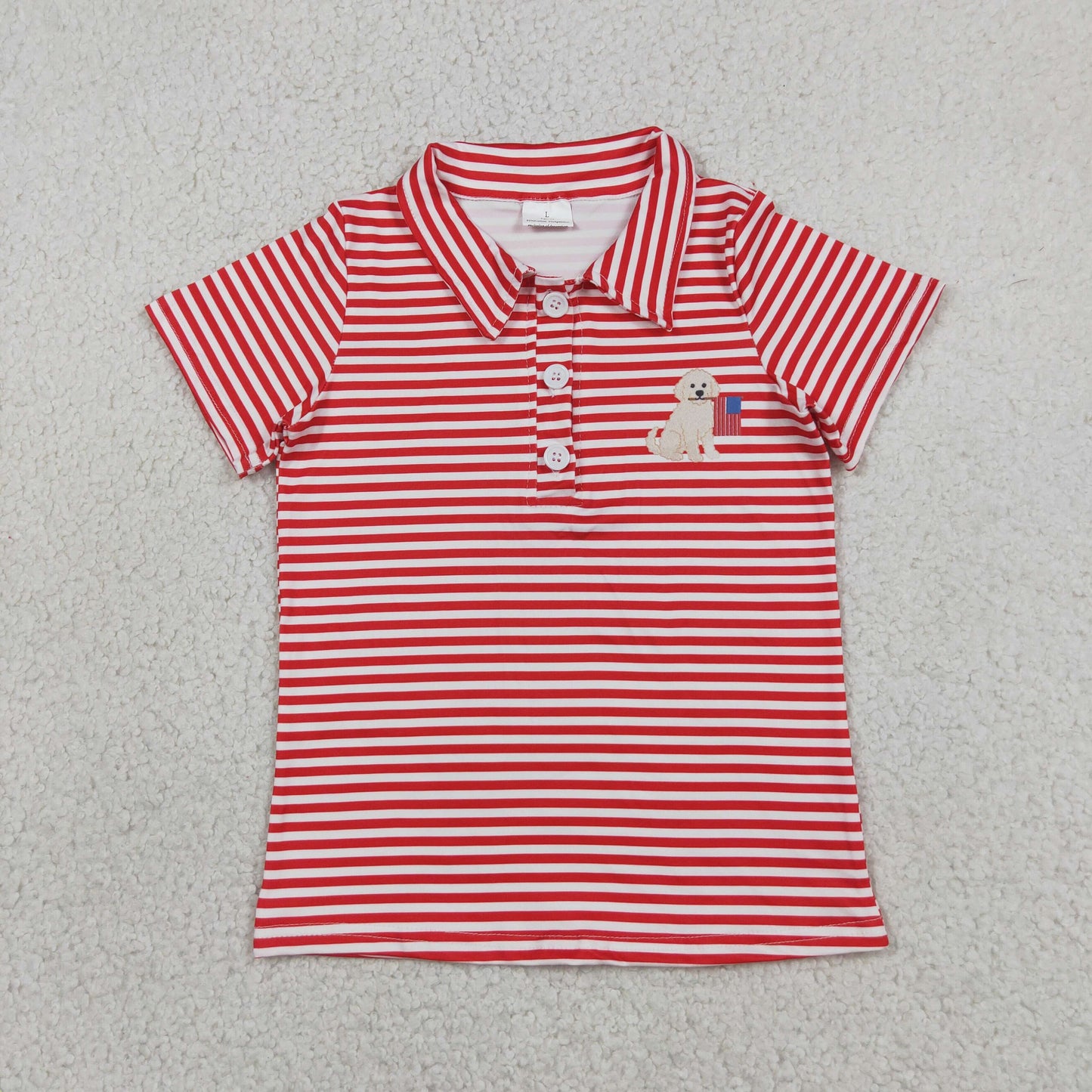 RTS NO MOQ milk silk BT1619 Baby Boys 4th of July Red Stripe Dog Flag Print Button Polo Shirt