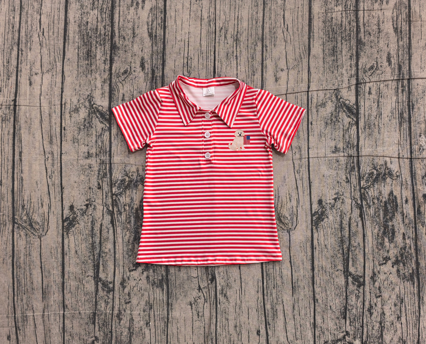 (Sample) No moq milk silk BT1619 Baby Boys Red Stripe Dogs Flags Casual Button Polo Shirts Top