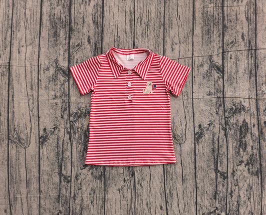 (Sample) No moq milk silk BT1619 Baby Boys Red Stripe Dogs Flags Casual Button Polo Shirts Top