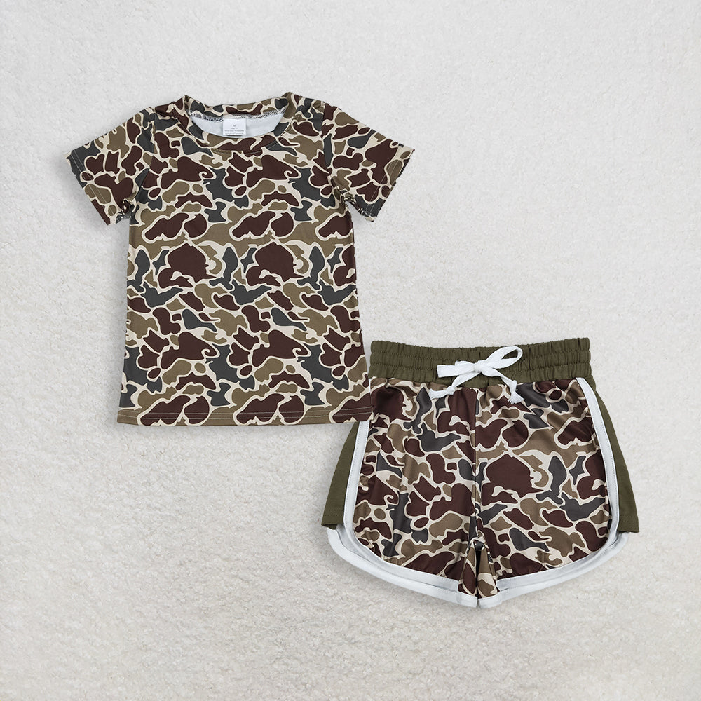 RTS NO MOQ BT1648+SS0742 Baby Boys Camouflage Short Sleeve T-shirt Top with Brown Camouflage Shorts Bottom Set