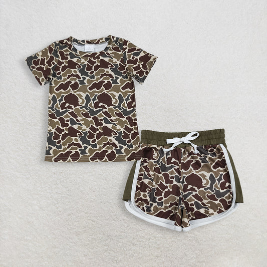 RTS NO MOQ BT1648+SS0742 Baby Boys Camouflage Short Sleeve T-shirt Top with Brown Camouflage Shorts Bottom Set