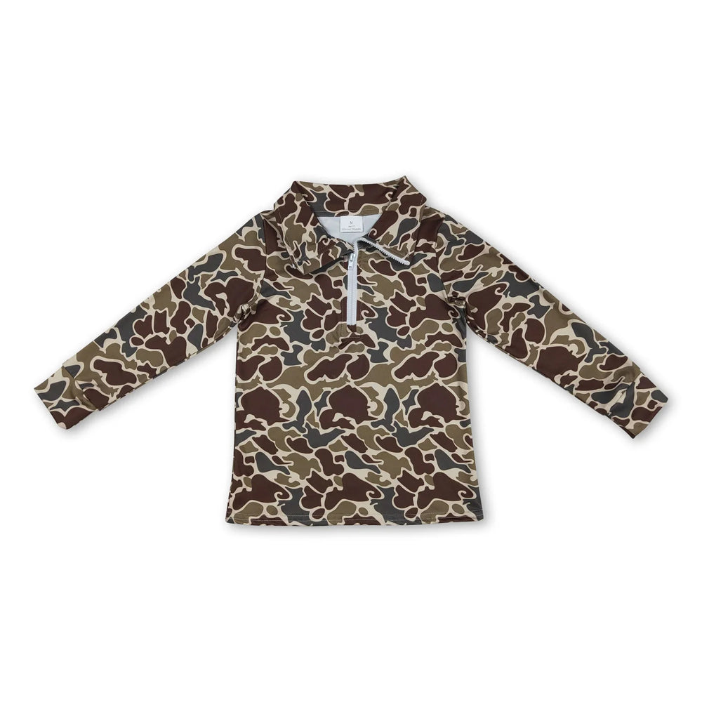RTS NO MOQ Sibling milk silk Baby Boys Camo Deer Print Half Zip Collared Long Sleeve Shirt