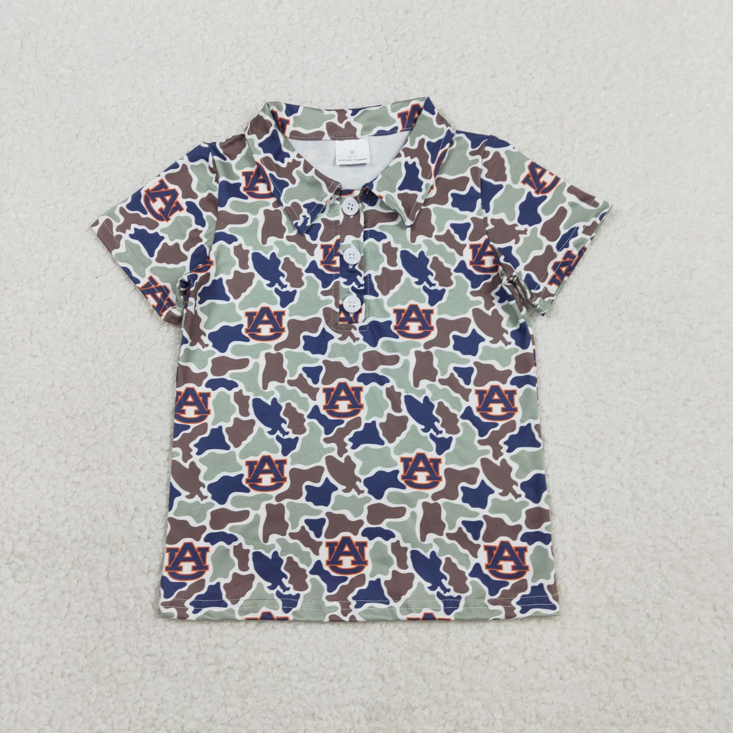 RTS NO MOQ Sibling milk silk Baby Boys Short Sleeve Southern Camo Collared Button Polo Shirts