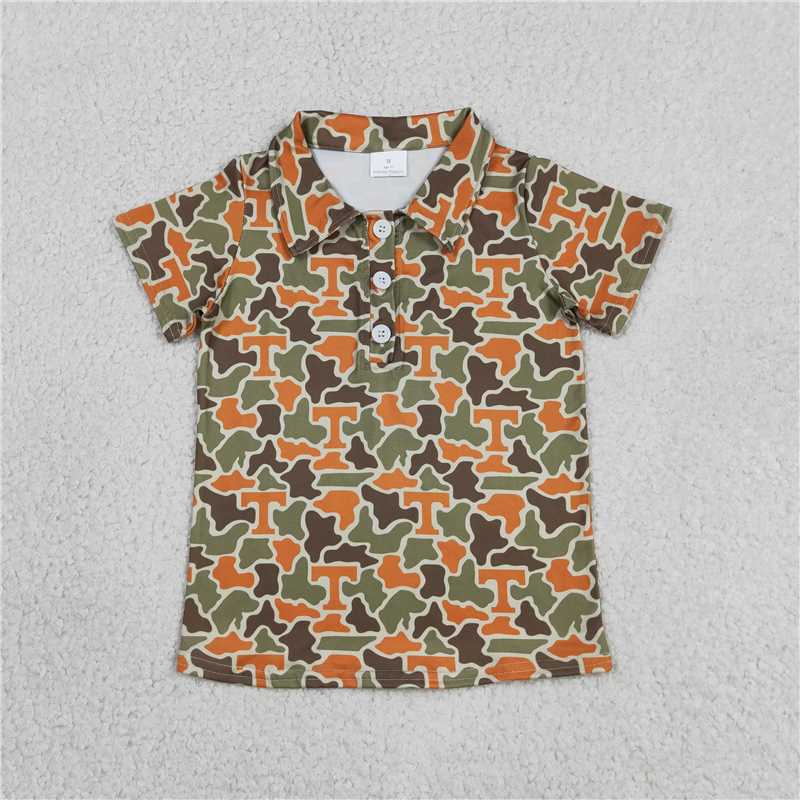 RTS NO MOQ Sibling Baby Boys Short Sleeve Southern Camo Team Button Polo Shirts Top